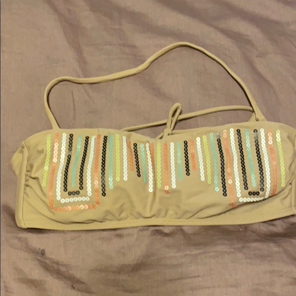 Bar III Large beige with sequins string bikini top